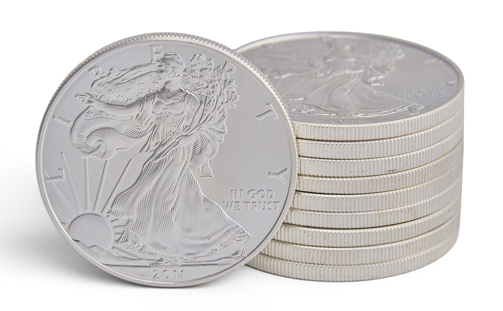 (10) Uncirculated 2011 American Silver Eagles: Ten Uncirculated 2011 American Silver Eagles Provenance: Property from the collection of an industrial chemicals entrepreneur, from his Alamo Heights, Texas home 