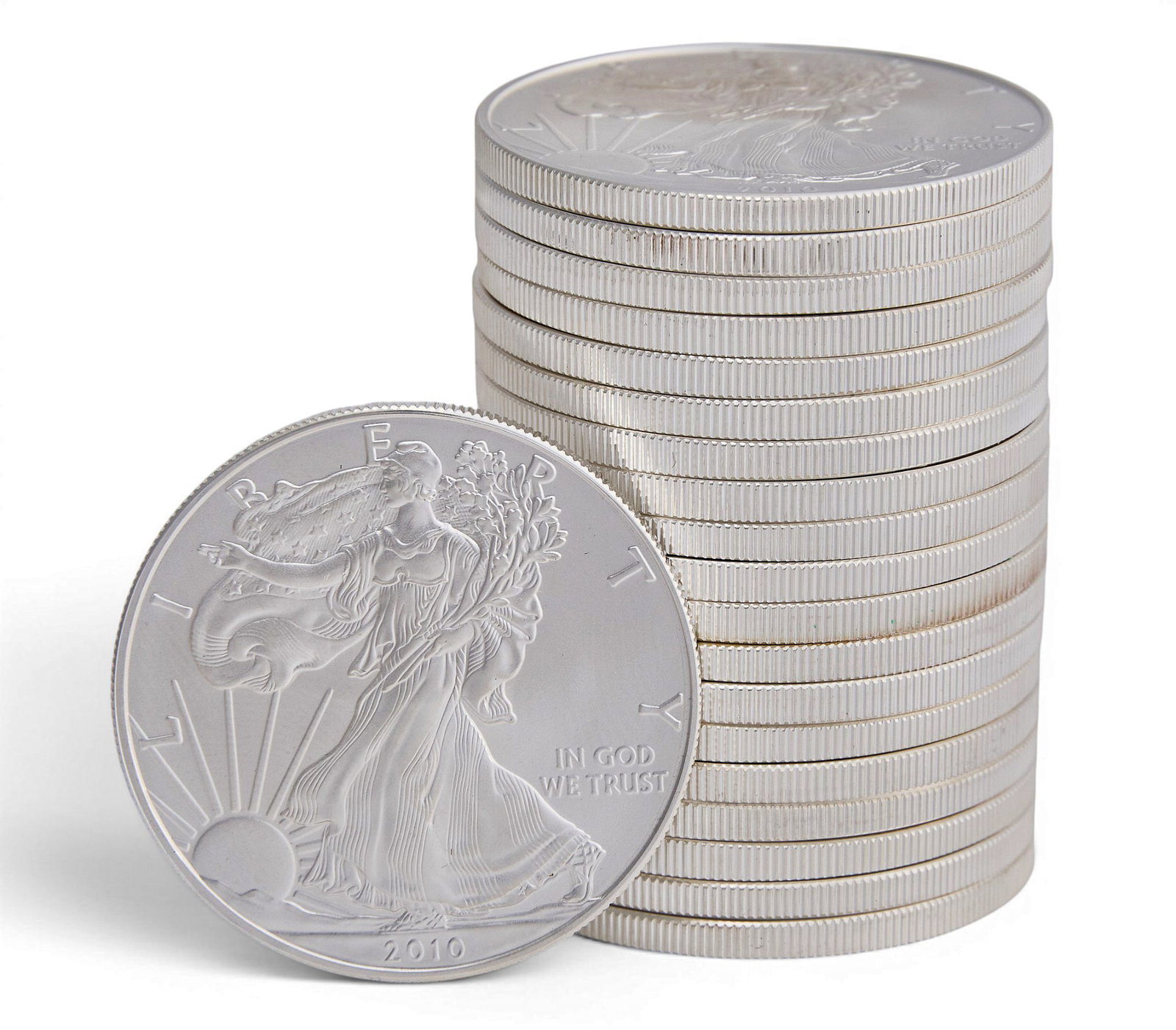 (20) Uncirculated American Silver Eagle Coins: Twenty uncirculated American silver eagle coins, each one ounce .999 fine silver Provenance: Property from the collection of an industrial chemicals entrepreneur, from his Alamo Heights, Texas home