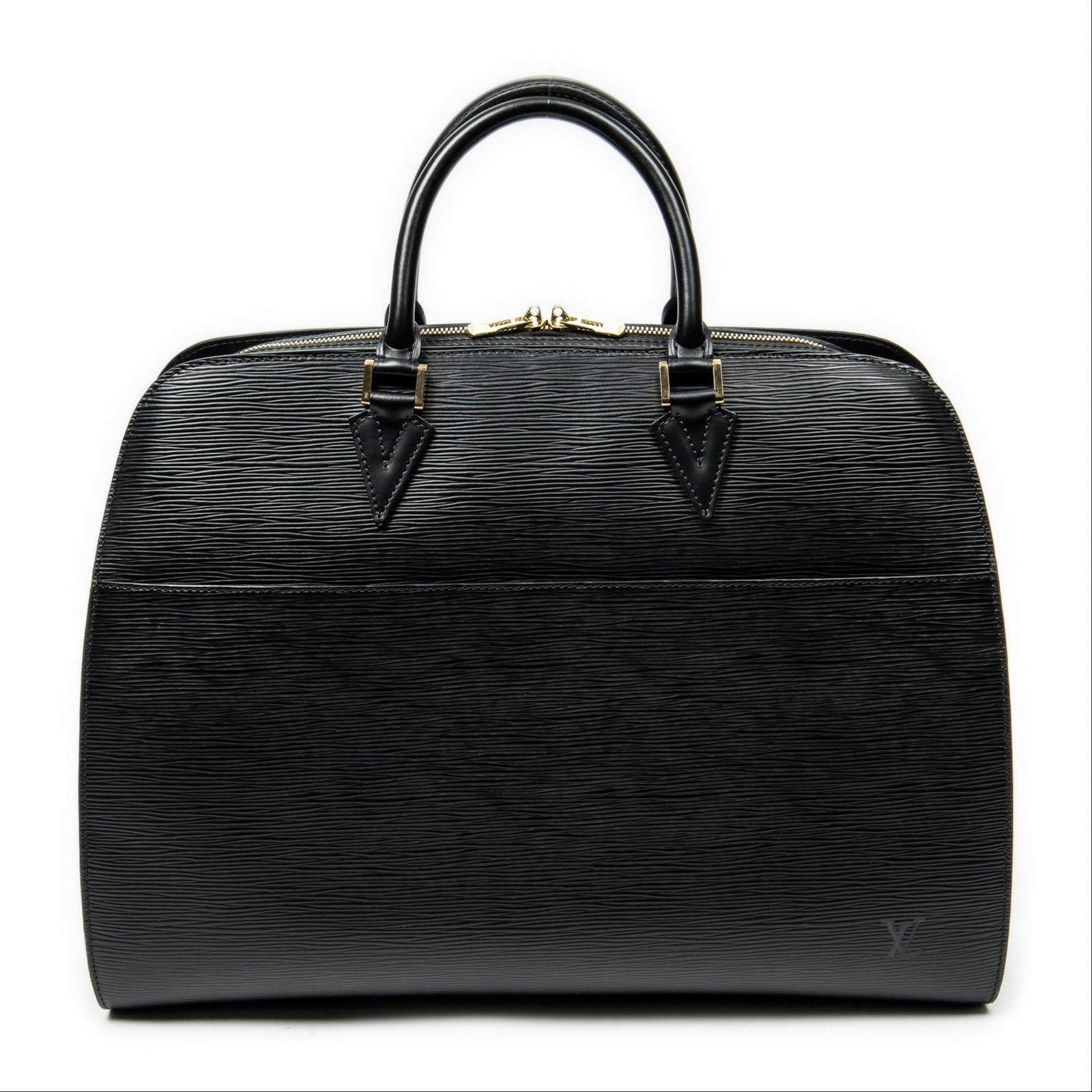 Louis Vuitton Sorbonne Travel Bag: Louis Vuitton Sorbonne travel bag in black Epi leather, golden brass hardware, marked VI1916 (November 1996); third-party authenticated 17 in. x 13 in. x 5 in. Condition AA; perfect condition, has bar