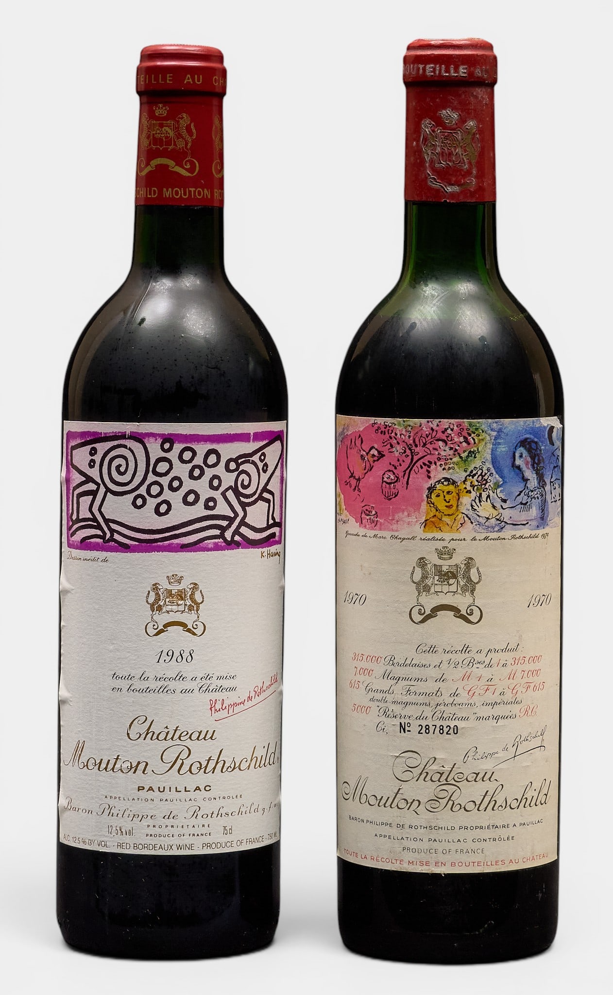 (2) Chateau Mouton Rothschild Pauillac, Various Years: Two bottles of Chateau Mouton Rothschild Pauillac from various years: one bottle from 1970, one bottle from 1988 Provenance: Property from the custom chilled cellar of the Cordillera Ranch home o