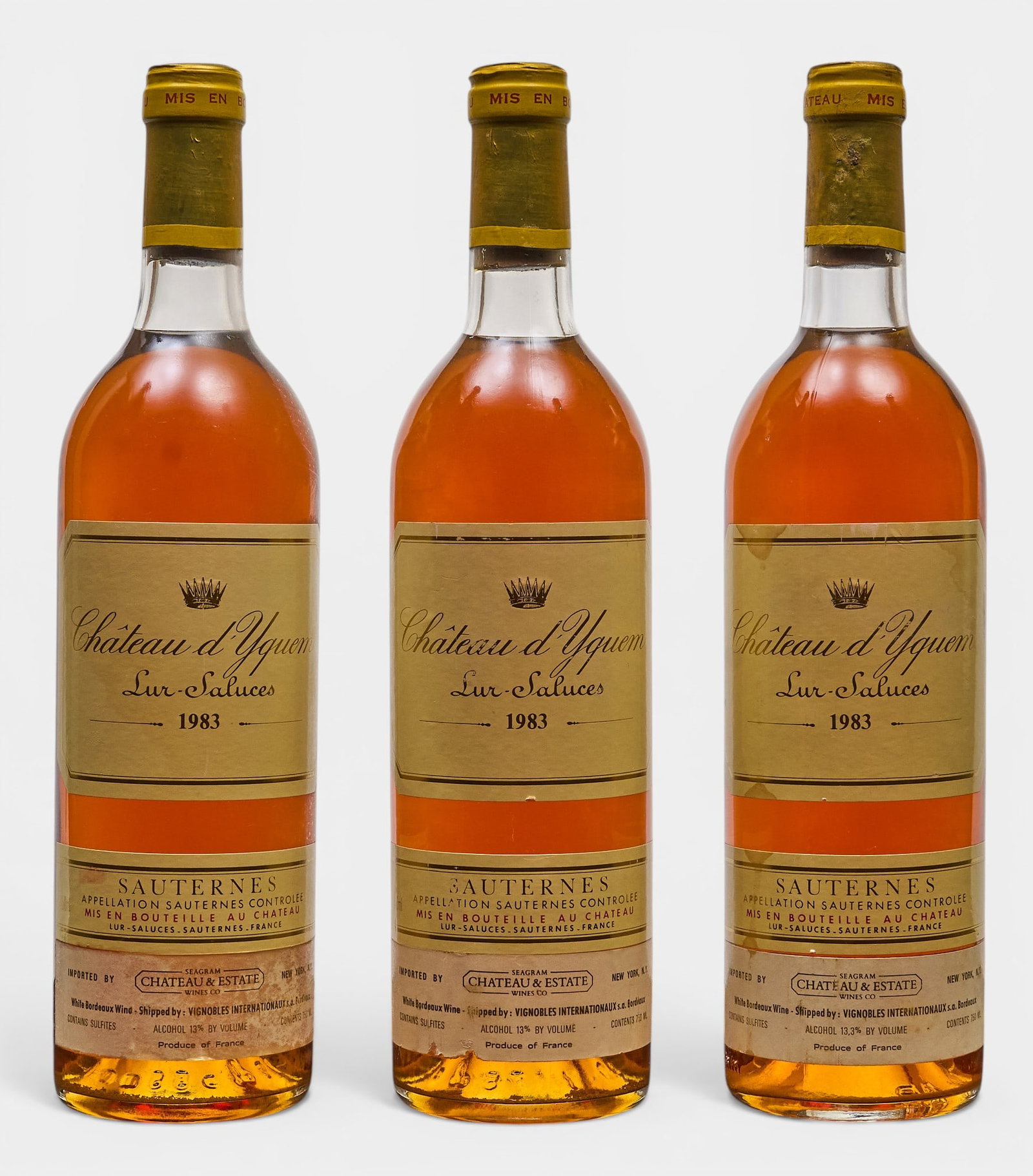 (3) 1983 Chateau d'Yquem Sauternes: Three bottles of 1983 Chateau d'Yquem Sauternes Provenance: Property from the custom chilled cellar of the Cordillera Ranch home of prominent attorney David J. Arata