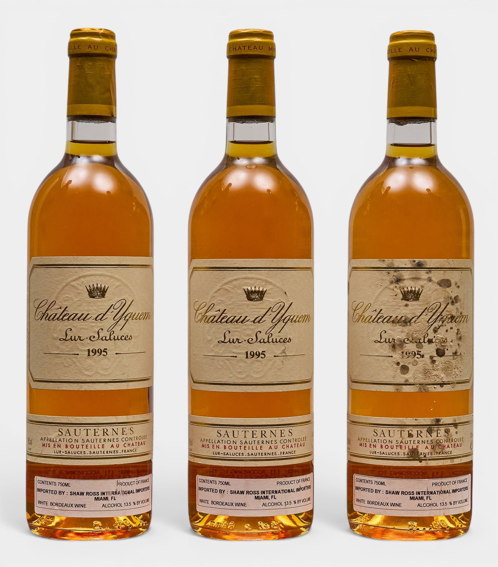 (3) 1995 Chateau d'Yquem Sauternes: Three bottles of 1995 Chateau d'Yquem Sauternes Provenance: Property from the custom chilled cellar of the Cordillera Ranch home of prominent attorney David J. Arata
