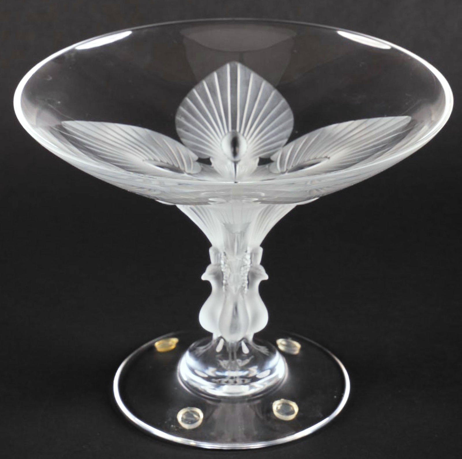 Lalique Virginia Peacocks Compote Bowl: Lalique crystal Virginia Peacocks compote bowl height 6.75 in. x width 8.75 in. x depth 8.75 in. Provenance: Property from a home in San Antonio, Texas