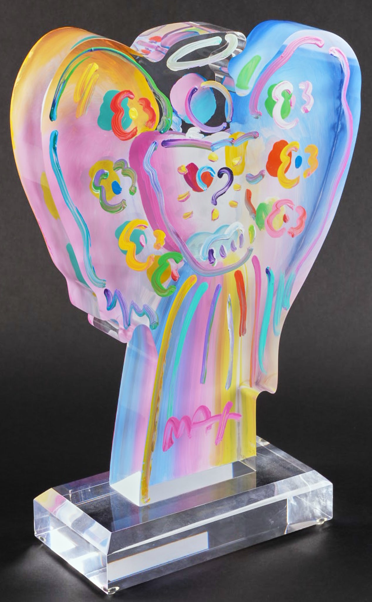 Peter Max, "Angel with Heart": Peter Max (New York / Germany, b. 1937), "Angel with Heart", acrylic sculpture atop acrylic base, hand-painted acrylic, etched with serial number 828627; signed in acrylic and again in 