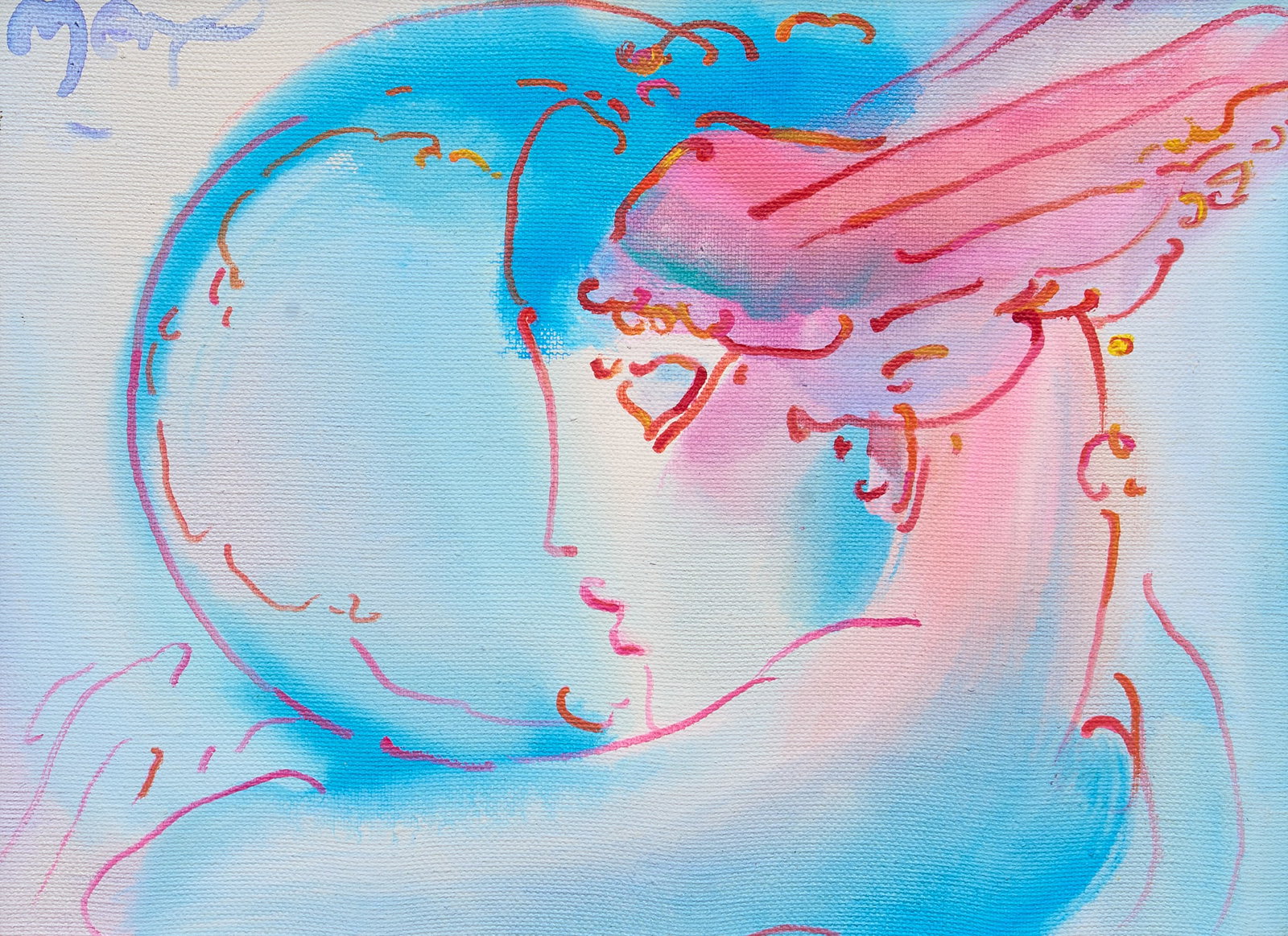 Peter Max, "Woman Looking at the World", 1988: Peter Max (New York / Germany, b. 1937), "Woman Looking at the World", acrylic on canvas, signed upper left, signed and dated on the verso, 1988; accompanied by the artist's