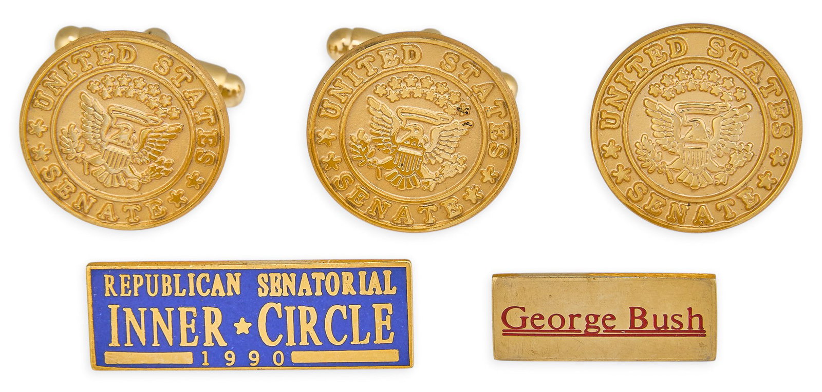 Red McCombs | U.S. Senate Cufflinks & Tie Tack: Gold plated U.S. Senate cufflinks & tie tack, includes case Provenance: Property from the personal estate collection of iconic T