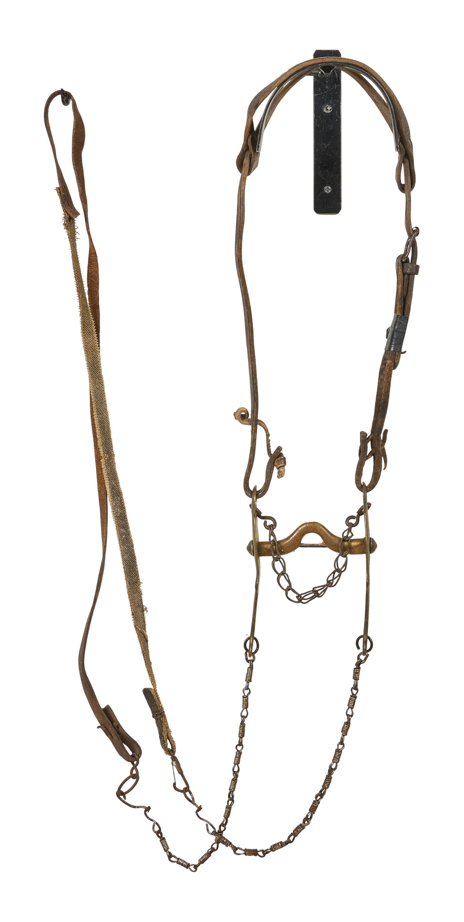 Red McCombs | Antique "Gal Leg" Inlaid Mexican Bit: Antique "Gal Leg" Mexican rustic metal bit with silver inlay, circa 19th century, stand not included height 70 in. x width 6 in. x depth 2 in. Provenance: Property from the person