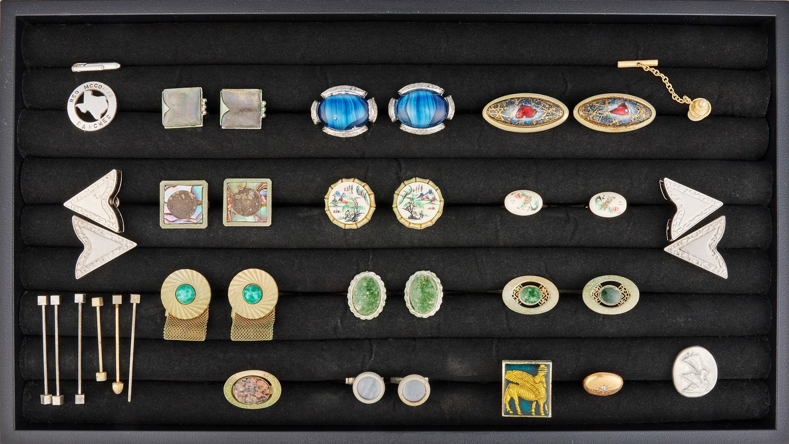 Red McCombs | Collection of Men's Accessories: Collection of various men's formal accessories, includes assortment of cufflinks, stickpins, and tie tacks, tray not included Provenance: Property from the personal estate collection of