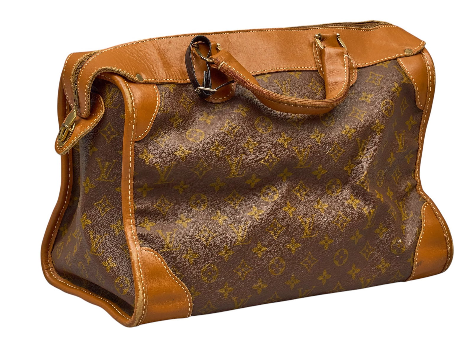 Red McCombs | Vintage Louis Vuitton Sac Souple: Vintage Louis Vuitton sac souple in brown monogram canvas, and vachetta trim and handles height 12 in. x width 14 in. x depth 9.5 in. Condition AB; very good condition, regular wear signs