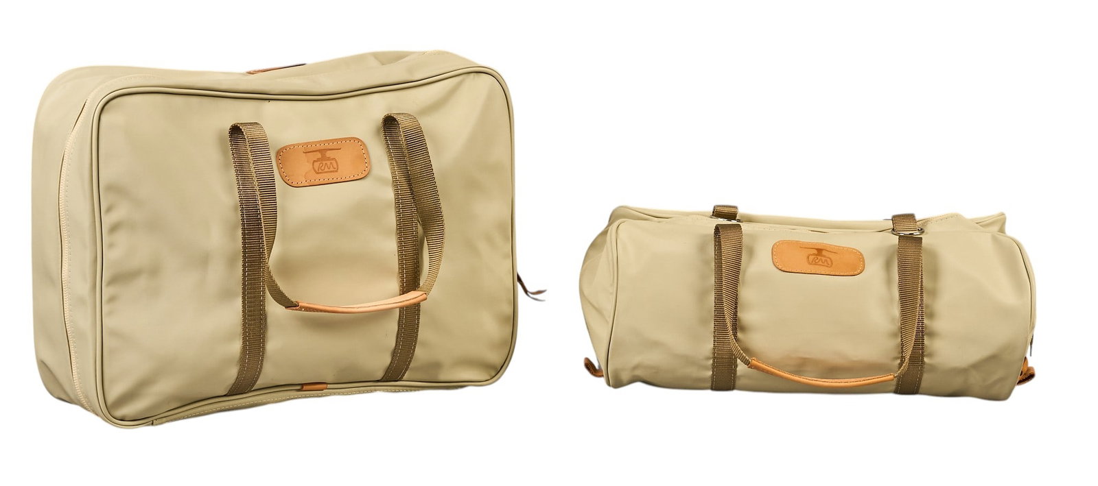 Red McCombs | (2 Pc) Jon Hart Design Bag Set: Two piece customized Jon Hart Design bag set, with Red McCombs Ranches brand on leather patches height 14 in. x width 20 in. x depth 6 in. / largest Condition AB; very good condition, regular we