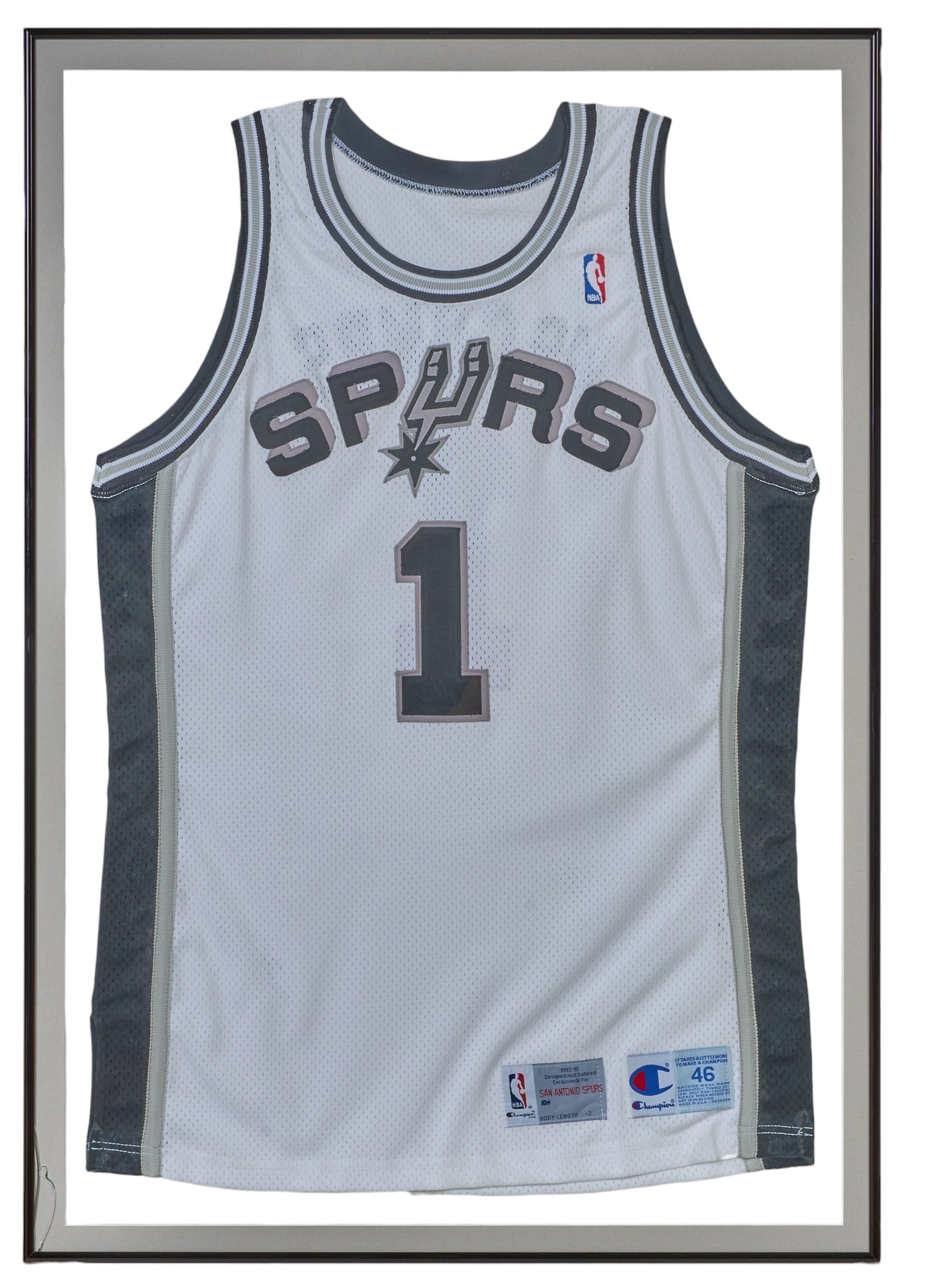 Red McCombs | Framed Customized Spurs Jersey: Framed customized Spurs jersey, number one jersey with "McCombs" on reverse height 40 in. x width 27 in. x depth .5 in. 