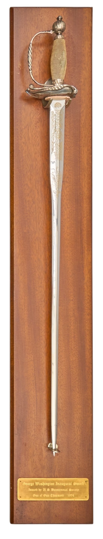 Red McCombs | Reproduction of George Washington Officer's Sword: Reproduction of George Washington inaugural silver mounted officer's sword made in limited quantity for the American Bicentennial by Sheffield Steel and reproduced by the British Company whic
