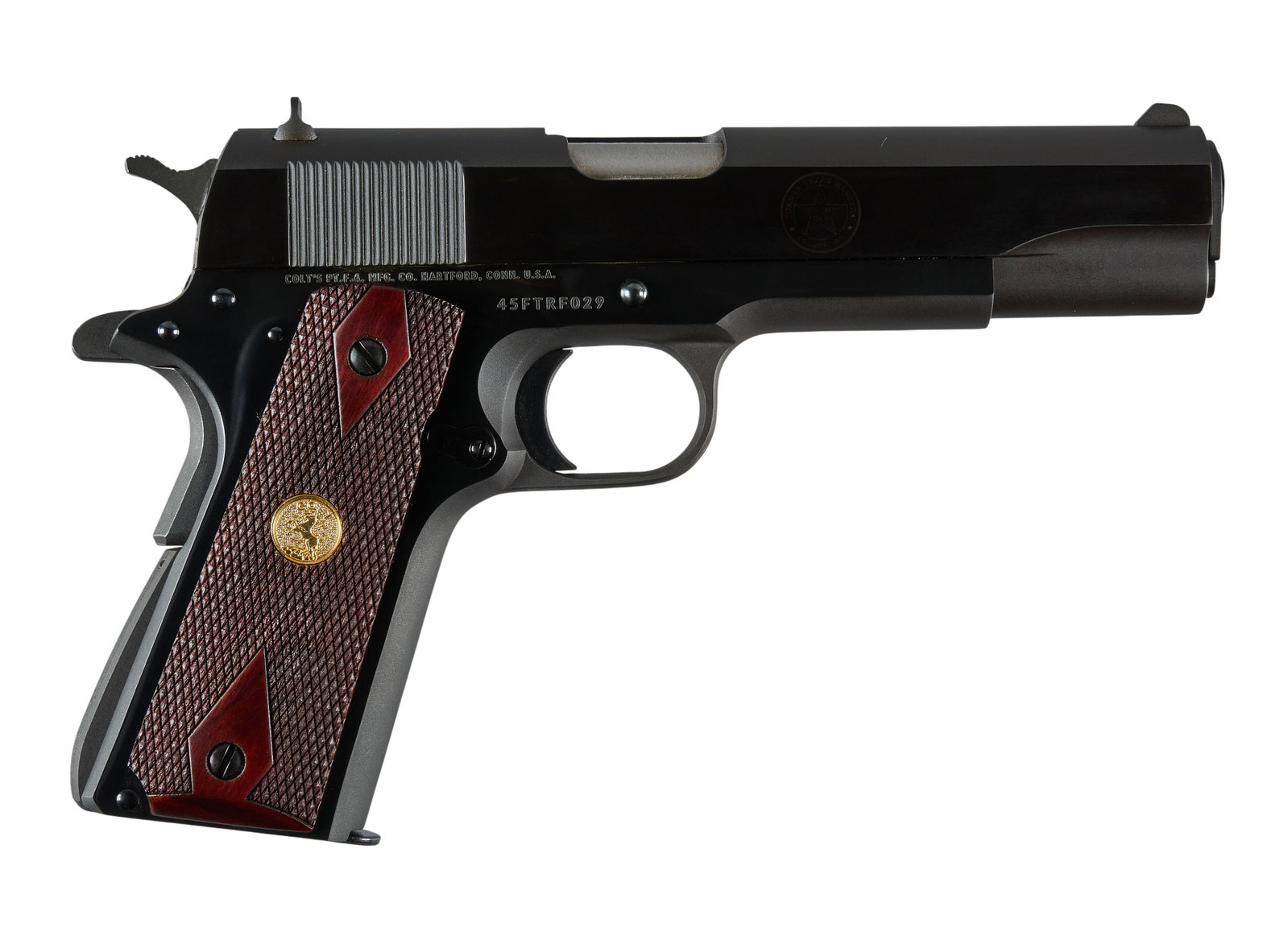 Red McCombs | Colt Series 70 MKIV TX Ranger Foundation 45ACP Pistol: Serial: 45FTRF029 Manufacturer: Model: 1911 Government MKIV Series 70 Caliber: 45 ACP Barrel Length: 5 in. OAL: 8.25 in. Condition: Very Good-Excellent; virtually free of wear & handling