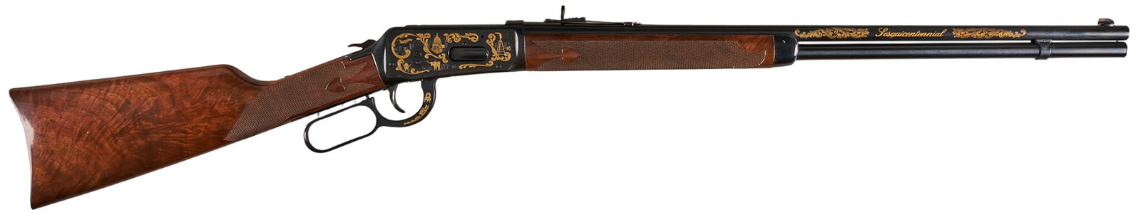 Red McCombs | Cased Winchester Model 94 Texas Sesquicentennial W/ Bowie Knife: Serial: TSR0078 Manufacturer: Winchester Model: 1894 Texas Sesquicentennial Caliber: 38-55 Barrel Length: 24 in. OAL: 42 in. Condition: Excellent-LNIB Includes: factory box with papers; presentation c