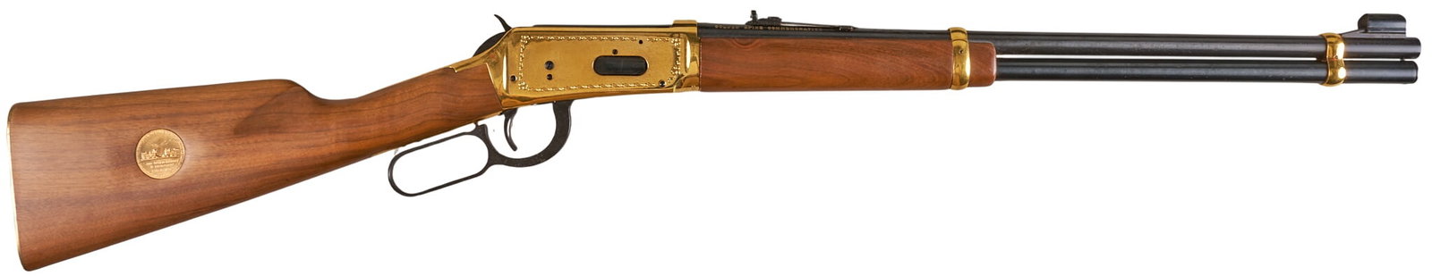 Red McCombs | Winchester 94 Golden Spike 30-30 Lever Action SRC: Serial: GS18087 Manufacturer: Winchester Model: 94 SRC Golden Spike Commemorative Caliber: 30-30 Barrel Length: 20 in. OAL: 37.875 Condition: Good; mostly free of handling marks; sporadic oxidation &a