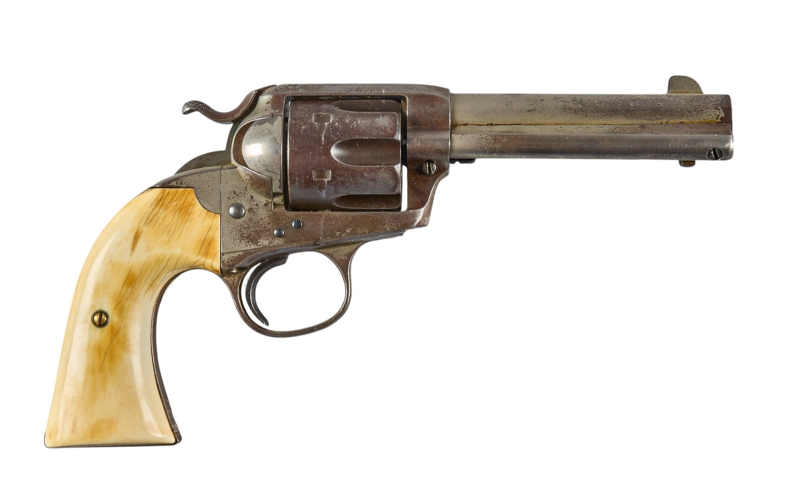 Red McCombs | Nickel Colt Bisley With Carved Mexican Eagle Grips 45LC Revolver (1 of 5)