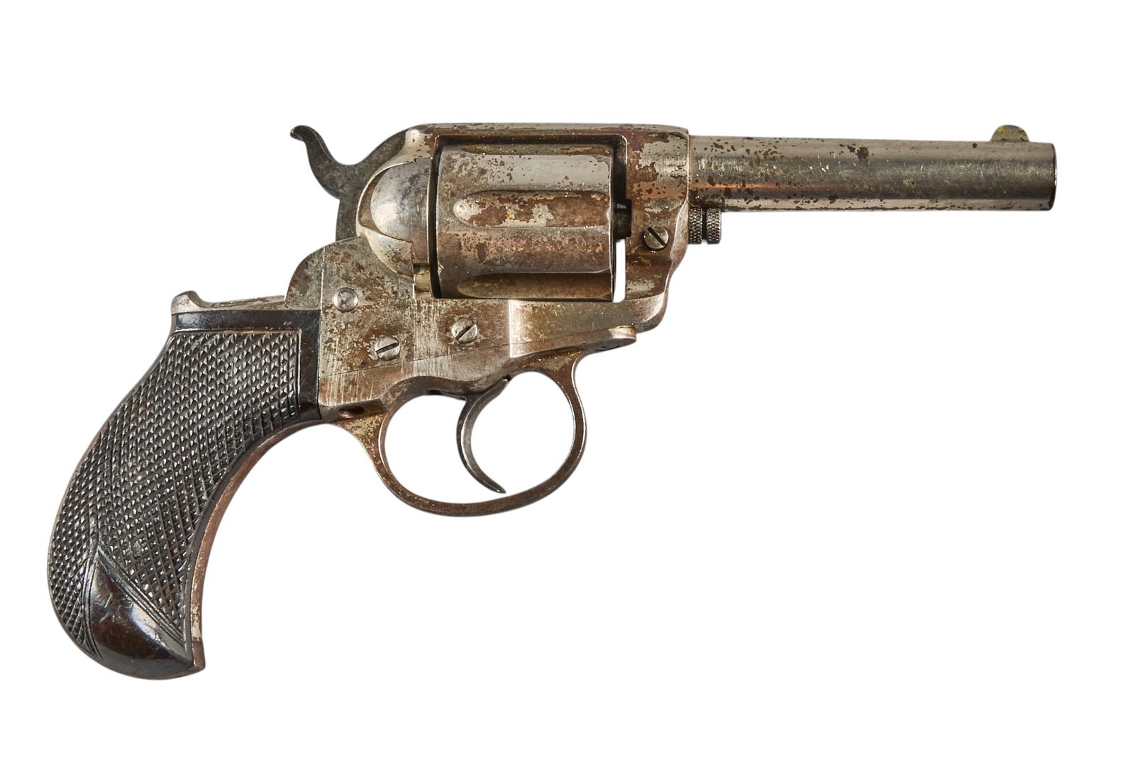 Red McCombs | 3 Digit First Year Colt 1877 DA Lightning 38 Revolver: Serial: 289 Manufacturer: Colt's PT. F.A. Mfg. Co. (c. 1877) Model: 1877 DA Lightning Caliber: 38LC Barrel Length: 3.5 in. OAL: 8 in. Condition: Good-antique; grips have mostly light scratches &am