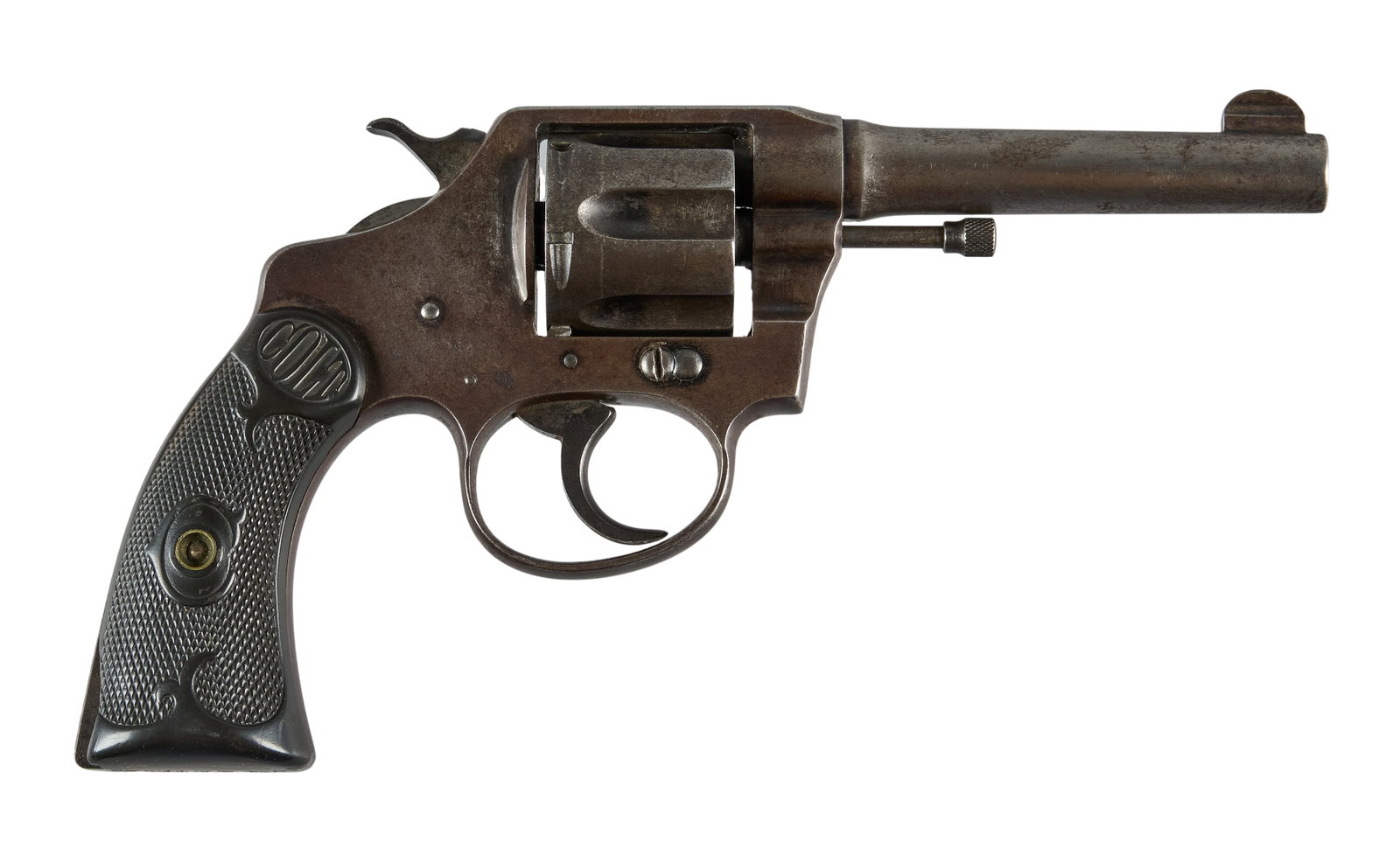 Red McCombs | Colt Police Positive Marked Prison #4 SATX W/ Southern Prison Co. Badge: Serial: 78434 Manufacturer: Colt's P.T. F.A. Mfg. Co. (c. 1915) Model: Police Positive Caliber: 38 S&W Barrel Length: 4 in. OAL: 8.25 in. Condition: Poor-Fair; grips have mostly light scratche