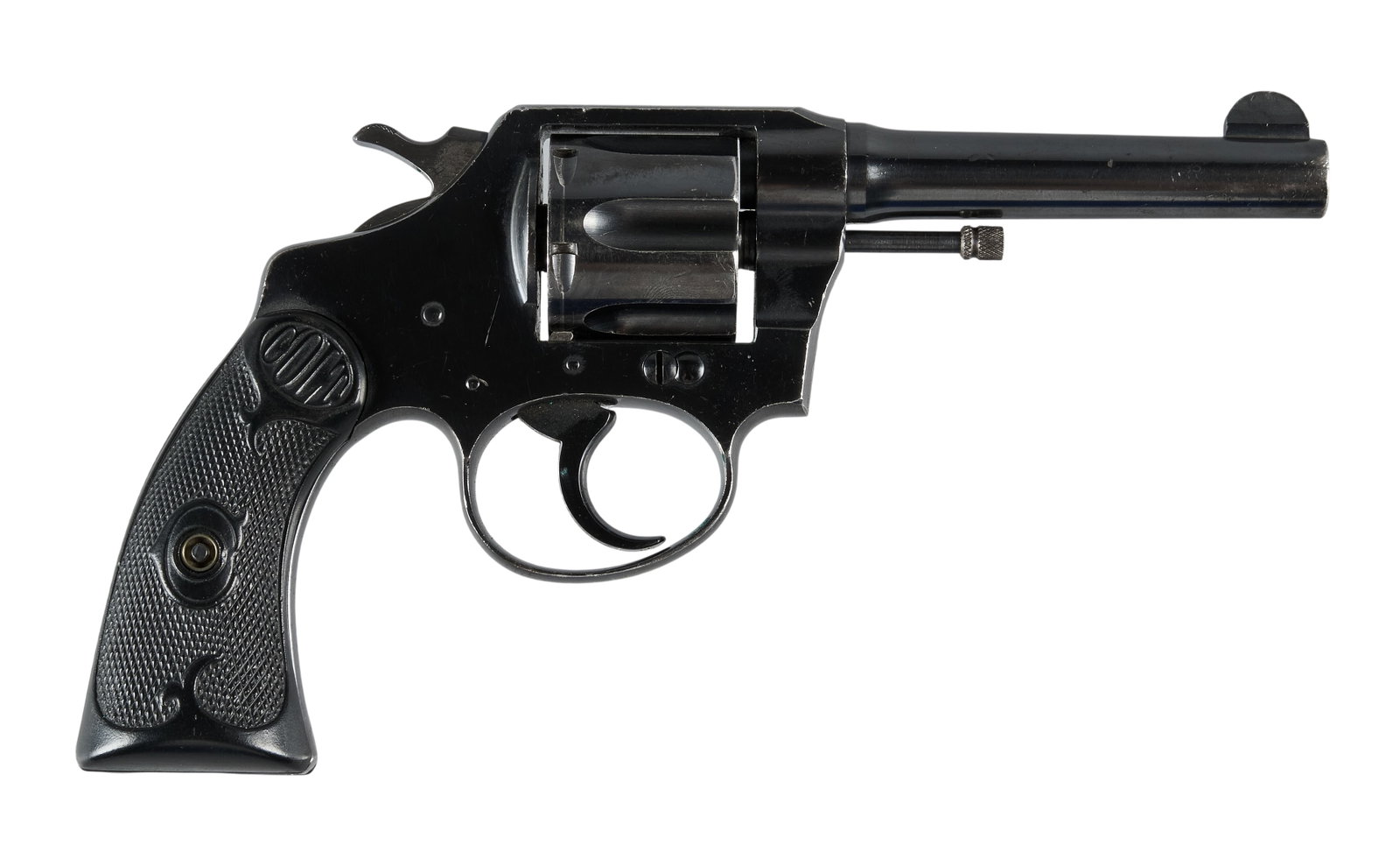 Red McCombs | Colt Police Positive Railway Express Agency: Serial: 174793 Manufacturer: (c. 1926) Model: Police Positive Caliber: 38 S&W Barrel Length: 4 in. OAL: 8.25 in. Condition: Good; light wear & handling marks throughout; some sporadic scratche