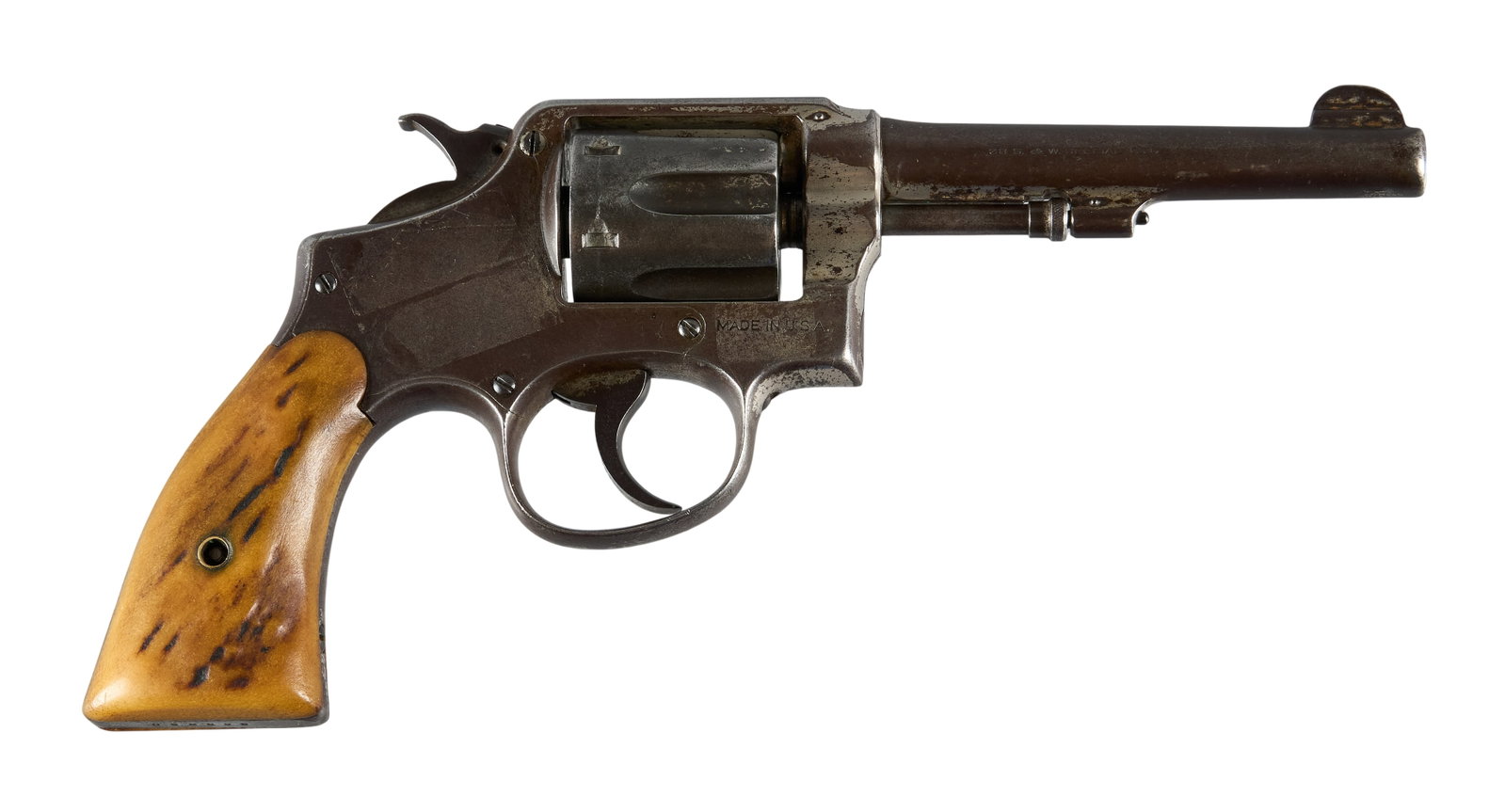 Red McCombs | Smith & Wesson M&P 1905 4th Change 38 SPL TX State Prison Marked: Serial: 582269 Manufacturer: Smith & Wesson (c. 1927-1929) Model: 38 M&P Model of 1905 4th Change Caliber: 38 Special Barrel Length: 5 in. OAL: 10 in. Condition: Poor-Fair; wear & han