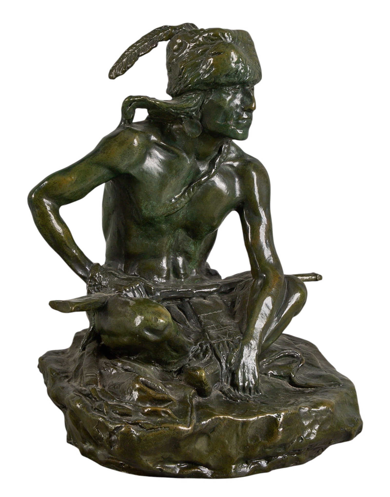 Red McCombs | "Watcher of the Plains" from Russell Estate: After Charles Marion Russell (Amer., 1864-1926), "Watcher of the Plains", bronze sculpture with verdigris patina, cast from an original clay model found posthumously in 1981; #34 of 100 cast