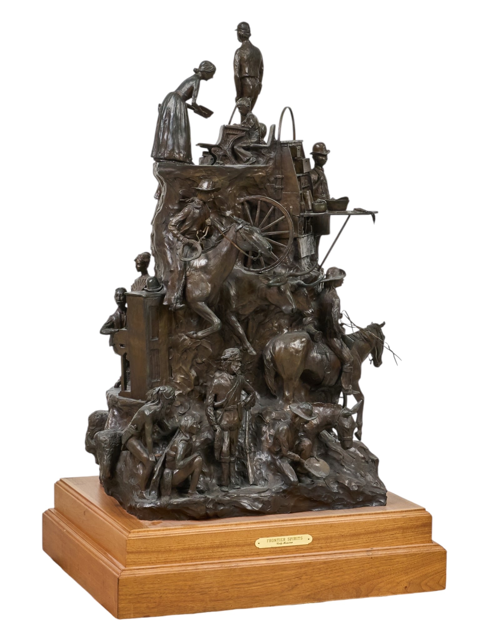 Red McCombs | Cody Houston, "Frontier Spirits": Cody Houston (Montana, b. 1941), "Frontier Spirits", artist-cast bronze sculpture on wooden base, with incised signature, edition number 5/12, and date, 1981 &