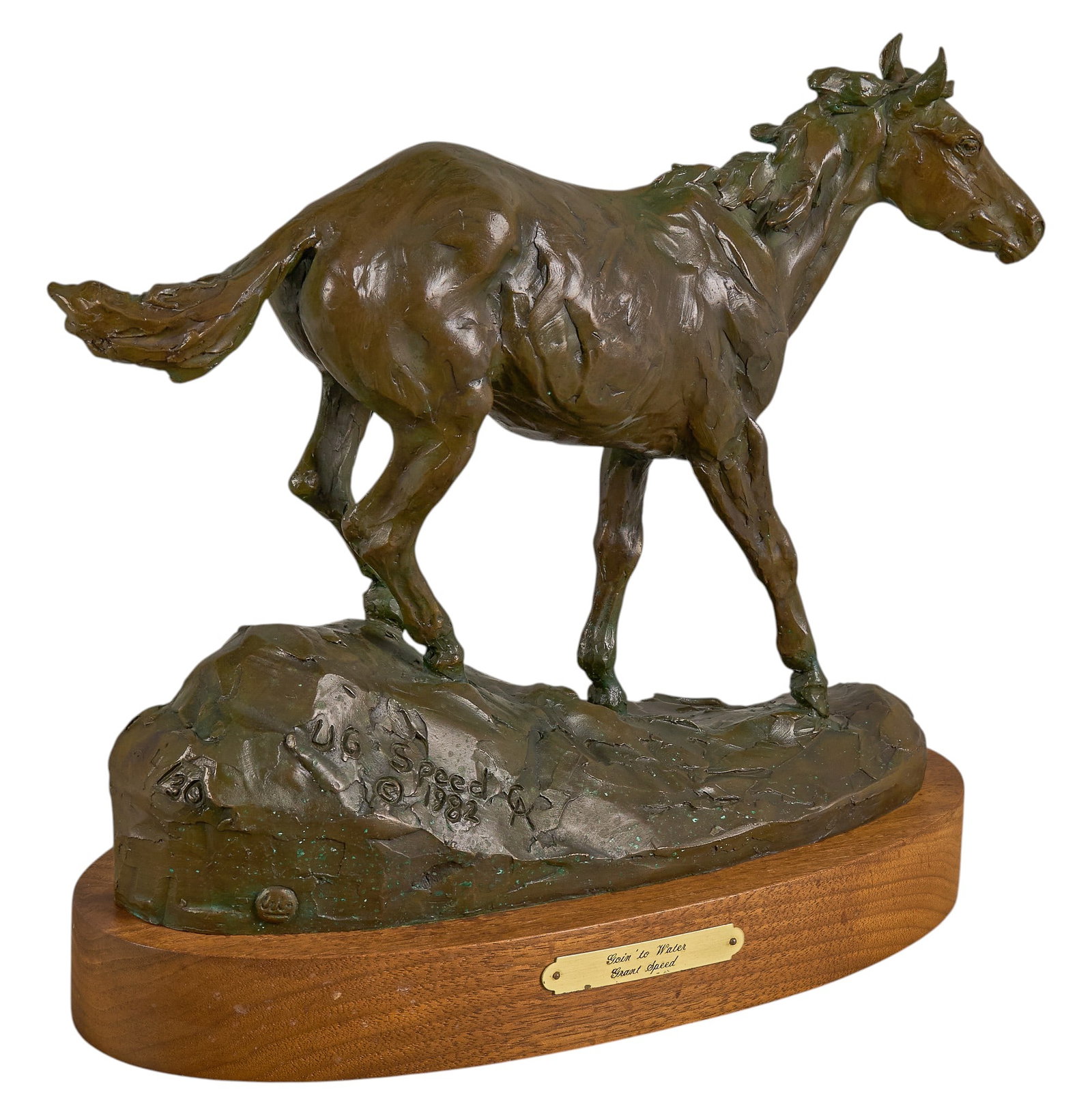 Red McCombs | Grant Speed, "Goin' to Water": Ulysses Grant Speed (Texas / Utah, 1930-2011), "Goin' to Water", artist-cast bronze sculpture on wooden base, with incised signature, edition number 4/30, and date, 1982 height 12 i
