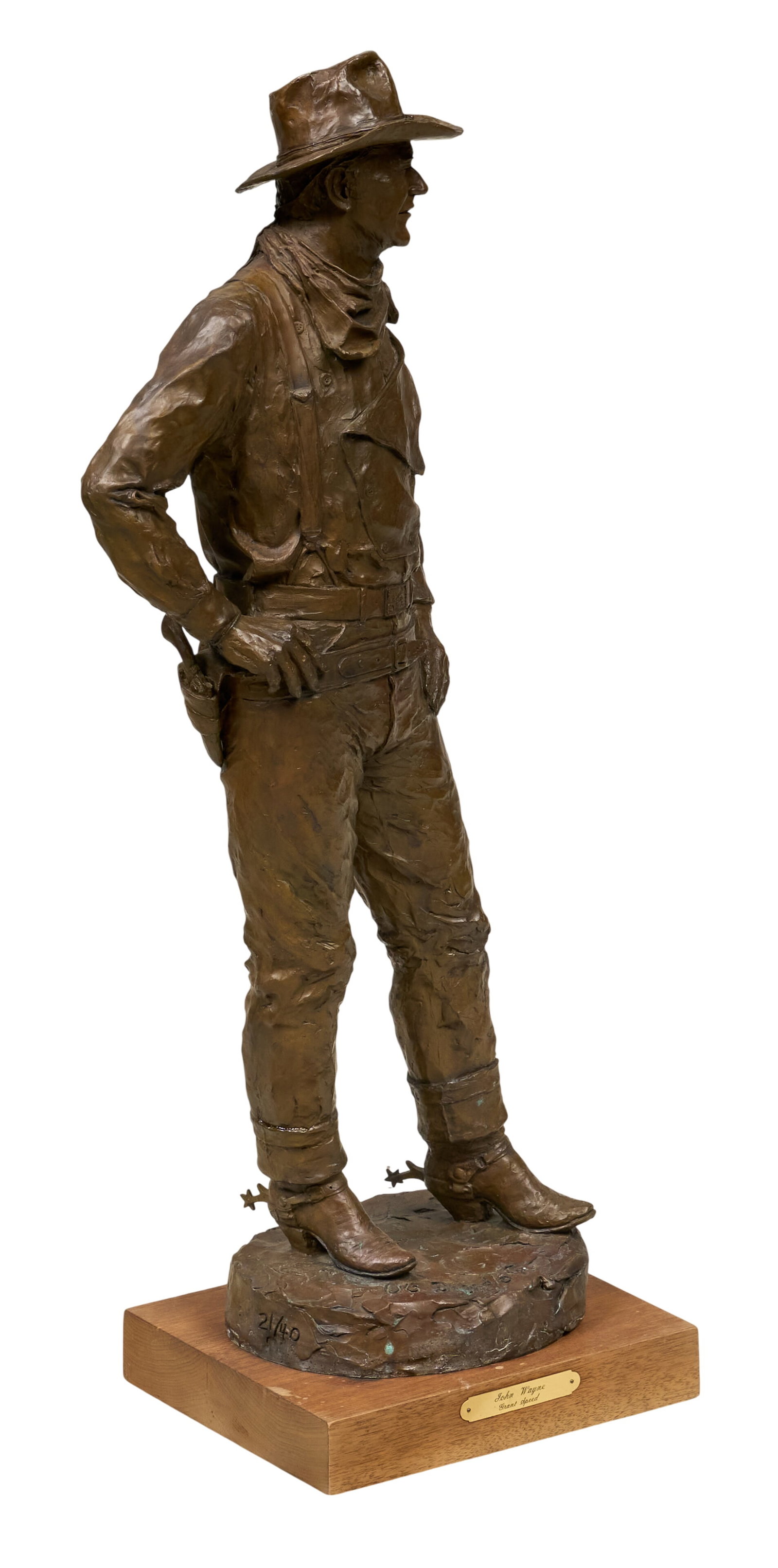 Red McCombs | Grant Speed, "John Wayne": Ulysses Grant Speed (Texas / Utah, 1930-2011), "John Wayne", artist-cast bronze sculpture on wooden base, with incised signature, edition number 21/40, and date, 1983 height 33 in. x wi