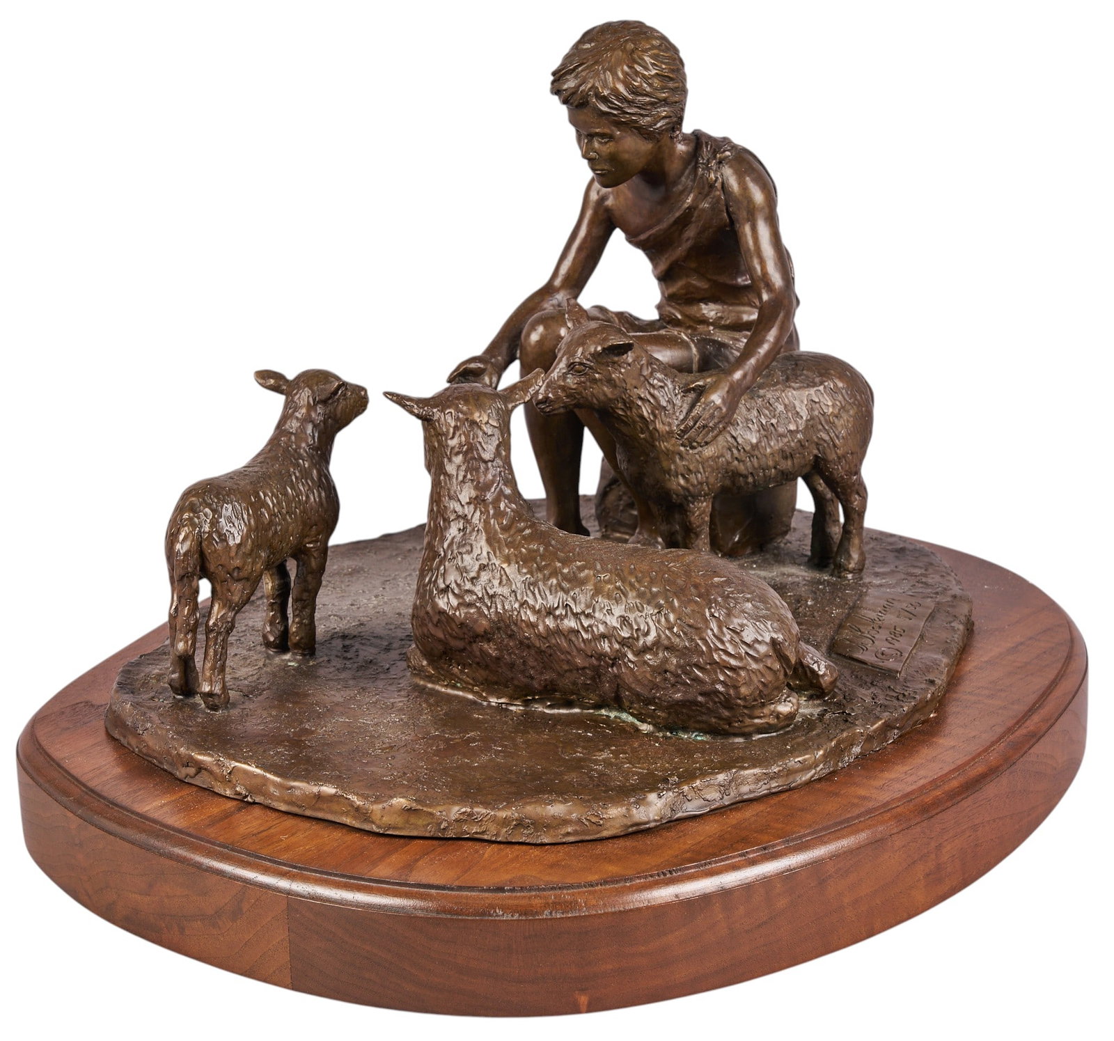 Red McCombs | S T. Coleman, Boy with Lambs: Sherman Tipton Coleman (Texas, 1920-2005), young boy with lambs, artist-cast bronze sculpture on wooden base, with incised signature, title, edition number 5/50, and date, 1985 height 1
