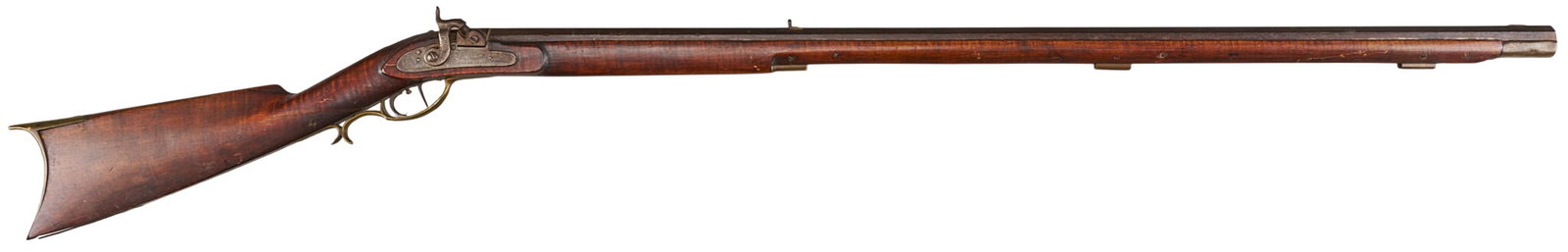 Red McCombs | E. C. Burden Full-Stock Percussion Kentucky Rifle W/ Ford Brothers Lockplate: Manufacturer: E.C. Burden-Elizabethtown, Kentucky (c. mid 19th c.) Model: full-stock percussion Kentucky rifle Caliber: 30 cal. Barrel Length: 40 in. OAL: 57.5 in. Condition: Fair-antique; wood stock 