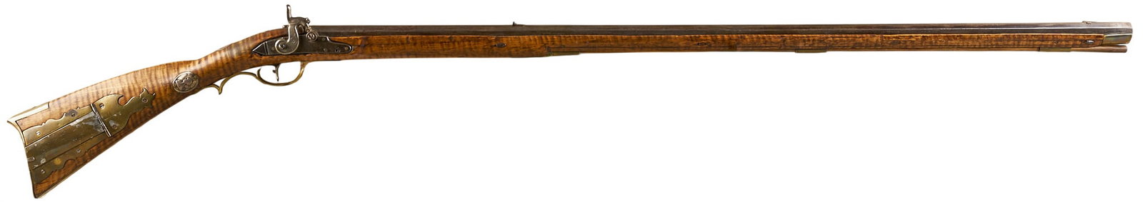 Red McCombs | Antique Full-Stock "Indian Trade Gun" Kentucky Rifle: Manufacturer: unknown (c. early 19th c.) Model: full-stock Kentucky rifle Caliber: approx. 43 cal. Barrel Length: 41 in. OAL: 56 in. Condition: Good-antique; wood stock has moderate weare commensurate