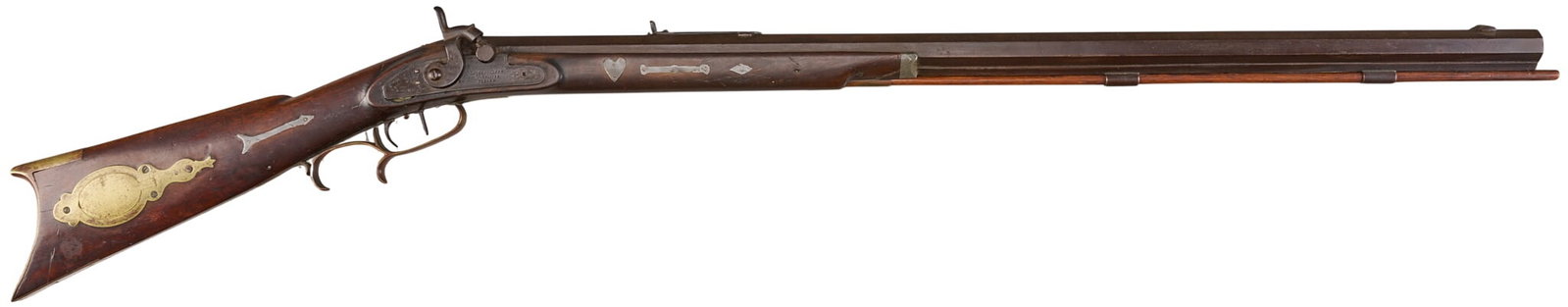 Red McCombs | 1884 Dated A. Bonnet Pennsylvania Percussion Plains Rifle: Manufacturer: A. Bonnet / James Golcher (c. 1840s) Model: percussion half-stock Plains rifle Caliber: 38 cal. Barrel Length: 32 in. OAL: 47 in. Condition: Good-antique; wood stock has mostly light wea