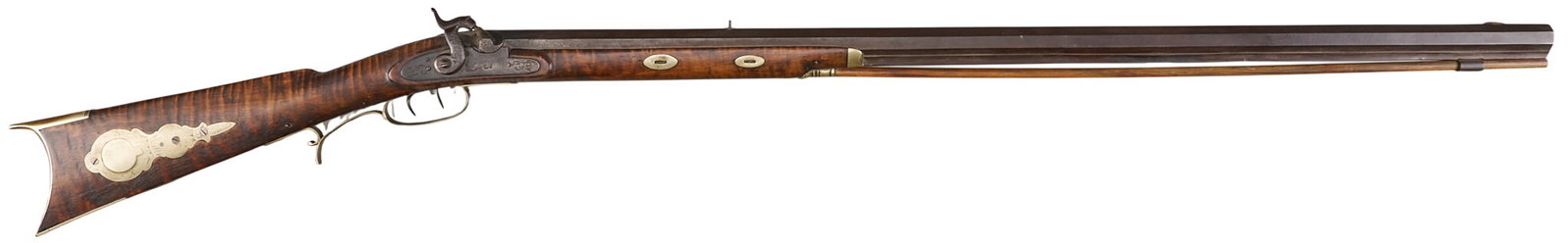 Red McCombs | Rare "Chief's Grade" Indian Treaty Half-Stock Plains Rifle by J. Henry: Manufacturer: J. Henry-Phila., PA (c. 1830s-1840s) Model: half-stock Indian Treaty Plains rifle Caliber: approx. 50 cal. Barrel Length: 38 in. OAL: 54 in. Condition: Good-antique; wood stock has very 