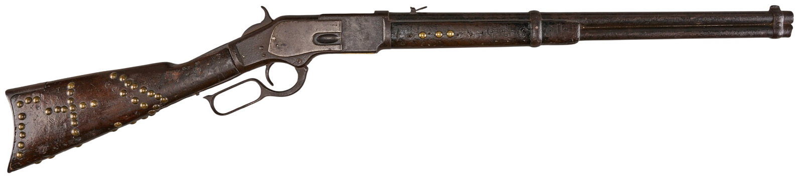 Red McCombs | Sioux Attributed Tacked Winchester 1873 44-40 Lever Action Saddle Ring Carbine (1 of 9)