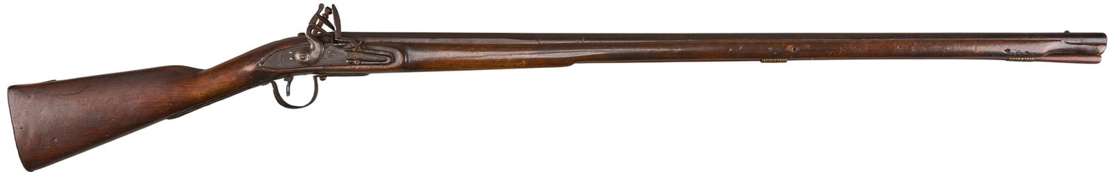 Red McCombs | English D. Barnett Signed Full-Stock Flintlock Fowling Musket: Manufacturer: D. Barnett (J.E. Barnett & Sons)-London, England (c. early-mid 19th c.) Model: flintlock fowling musket Caliber: 60 cal. Barrel Length: 37 in. OAL: 53 in. Condition: Good-antique; wo
