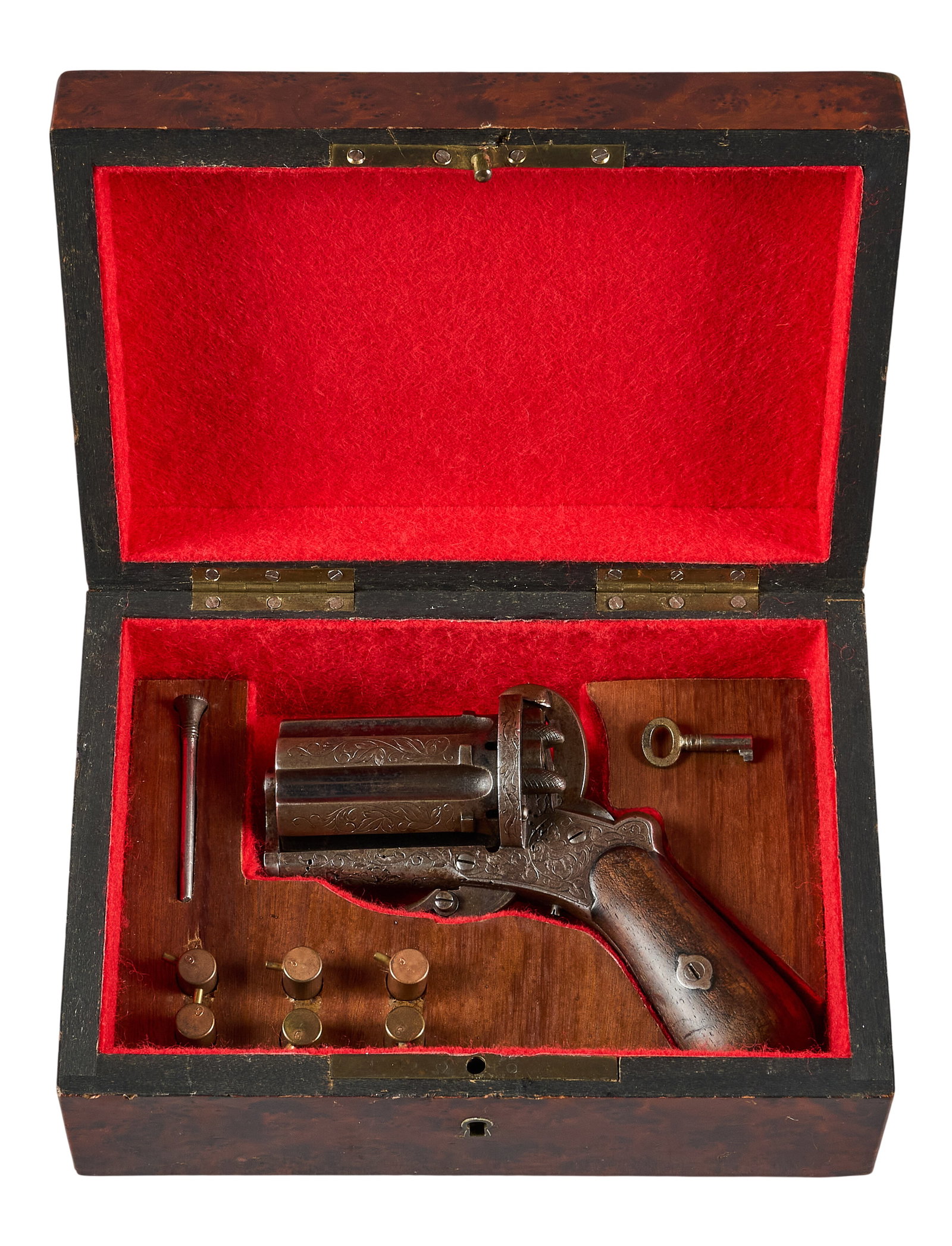 Red McCombs | Cased & Engraved Belgian 9mm Pinfire Pepperbox Revolver W/ Cartridges (1 of 4)