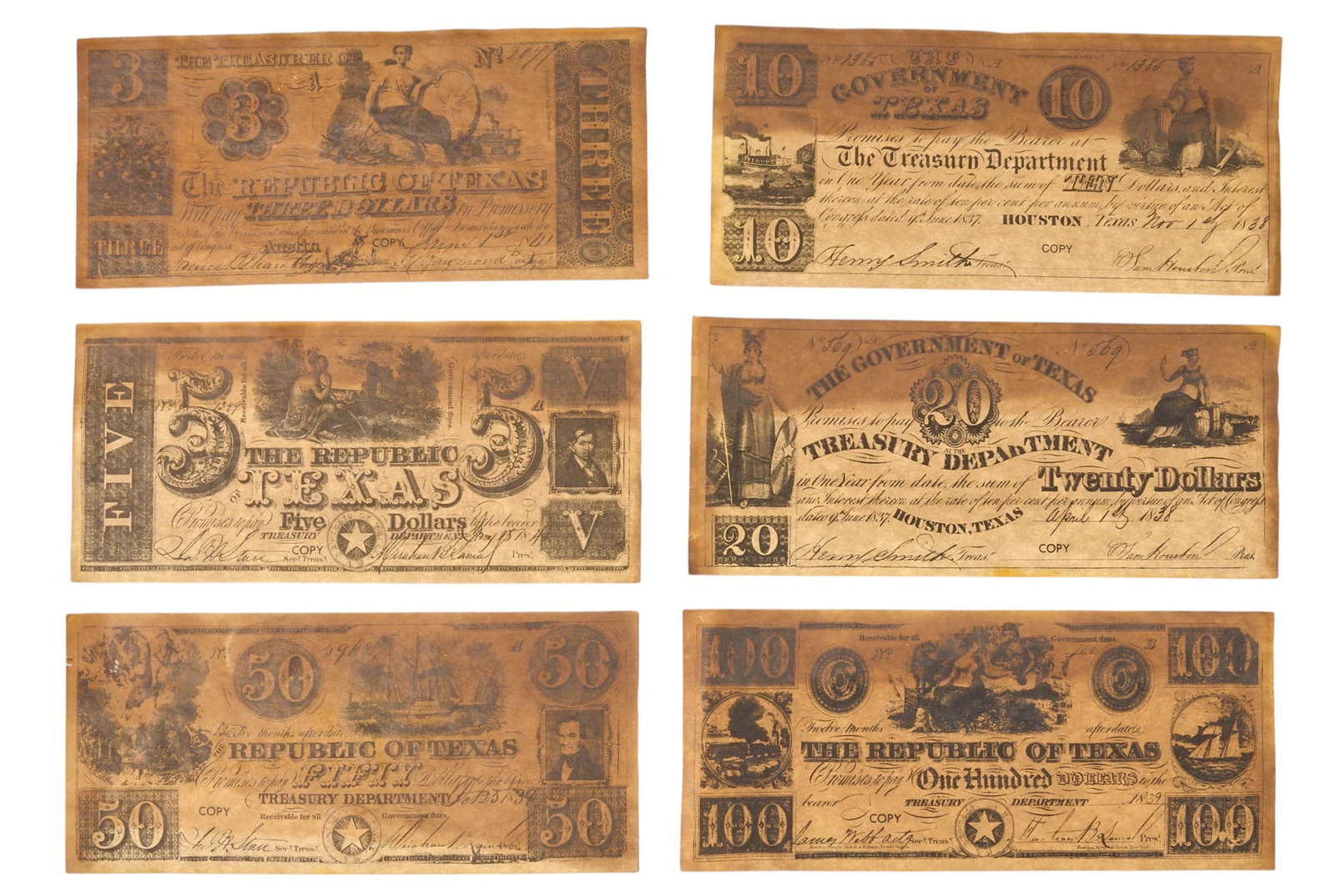 Red McCombs | (6) Republic of Texas Bills (1 of 4)