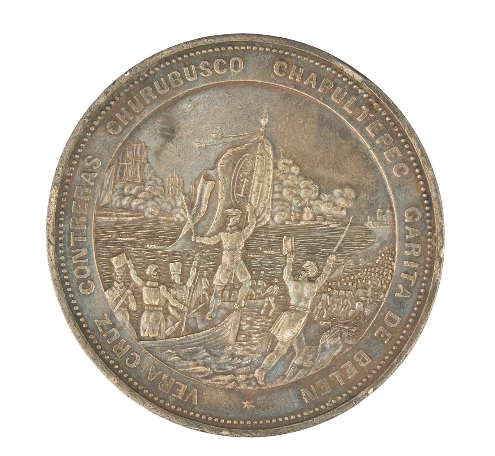 Red McCombs | Mexican War Period "Palmetto" Medalion: Antique silver medallion presented by the State of South Carolina to members of the "Palmetto Guards" regiment for service in the Mexican War, circa 19th century, includes institution placar