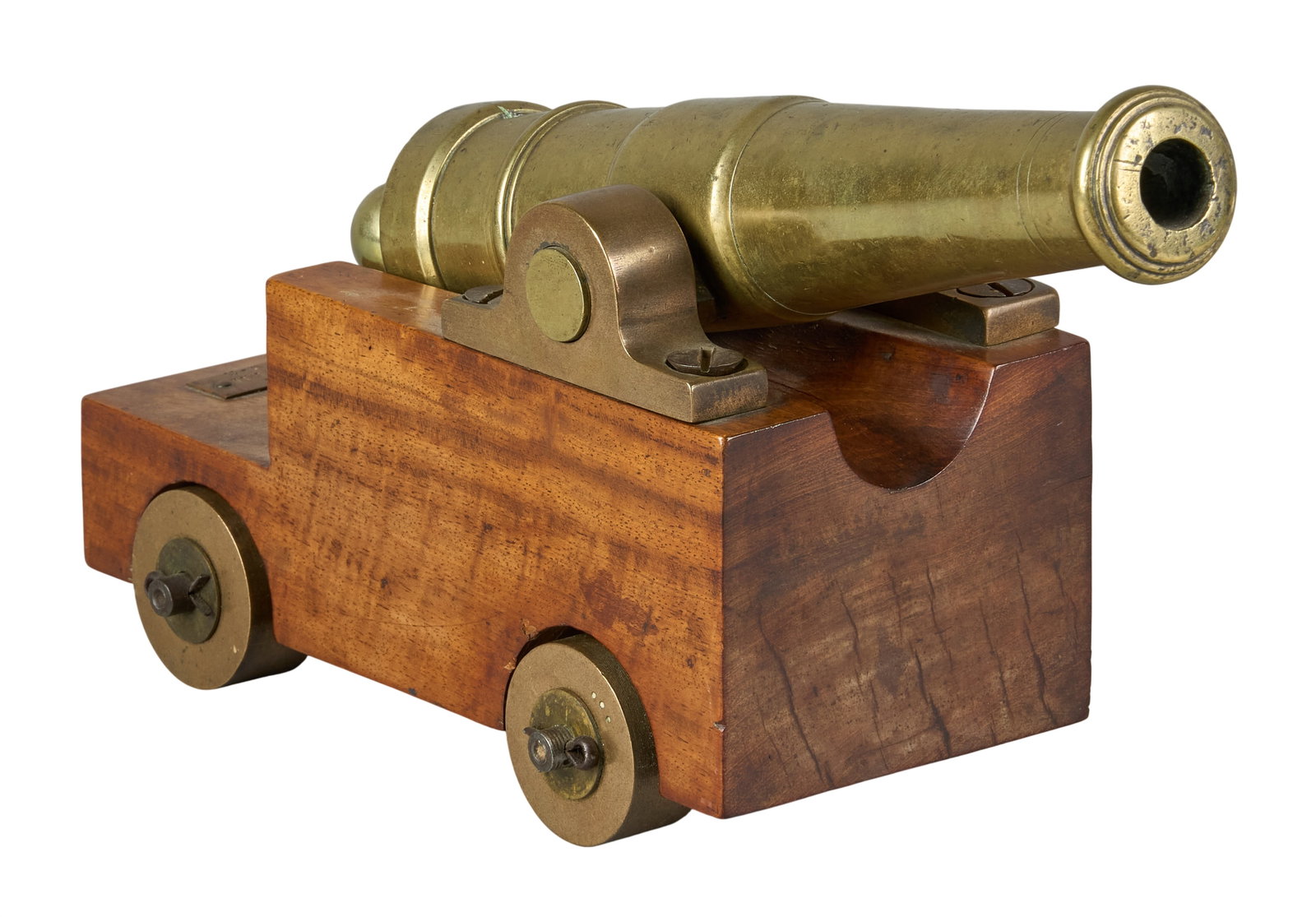 Red McCombs | Miniature Brass Cannon Made From The US Frigate Constitution: Miniature brass cannon on carriage constructed from the US frigate Consitution 1797 Dimensions: 11 x 6 x 4.5 in. Provenance: Property from the personal estate collection of iconic Texas businessman, c