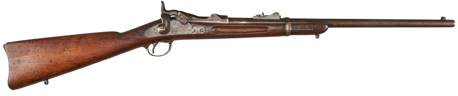 Red McCombs | US Springfield Model 1884 Trapdoor Carbine 7th Cavalry Inscribed: Serial: 181659* Manufacturer: Springfield (c. 1882) Model: M1884 Trapdoor Carbine Caliber: 45-70 Barrel Length: 22 in. OAL: 41 in. Condition: Good-antique; wood stock has wear commensurate w/ ag