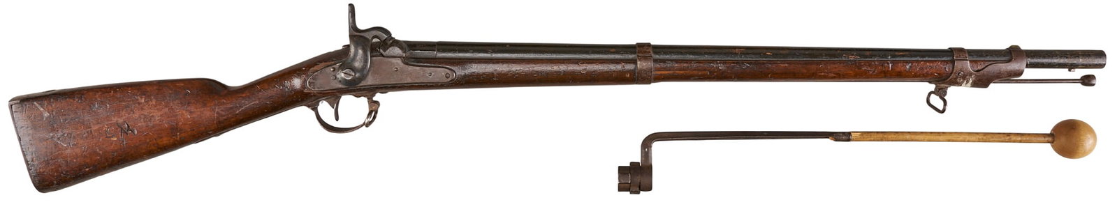 Red McCombs | US Civil War Cadet Training Rifle W/ Training Bayonet: Model: Springfield Cadet Training Rifle OAL: 45.5 in. Condition: Fair; significant wear & patina throughout; metal shows patina & rusting; styock has dings & chips; lock operates Includes: