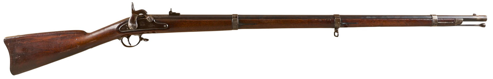 Red McCombs | Rare US Civil War 1863 Dated Trenton Model 1861 Percussion Rifle W/ Bayonet: Manufacturer: Trenton (c. 1864) Model: M1861 Caliber: 58 cal. Barrel Length: 40 in. OAL: 55.5 in. Condition: Good-antique; wood stock has moderate wear commensurate w/ age; barrel retains much of