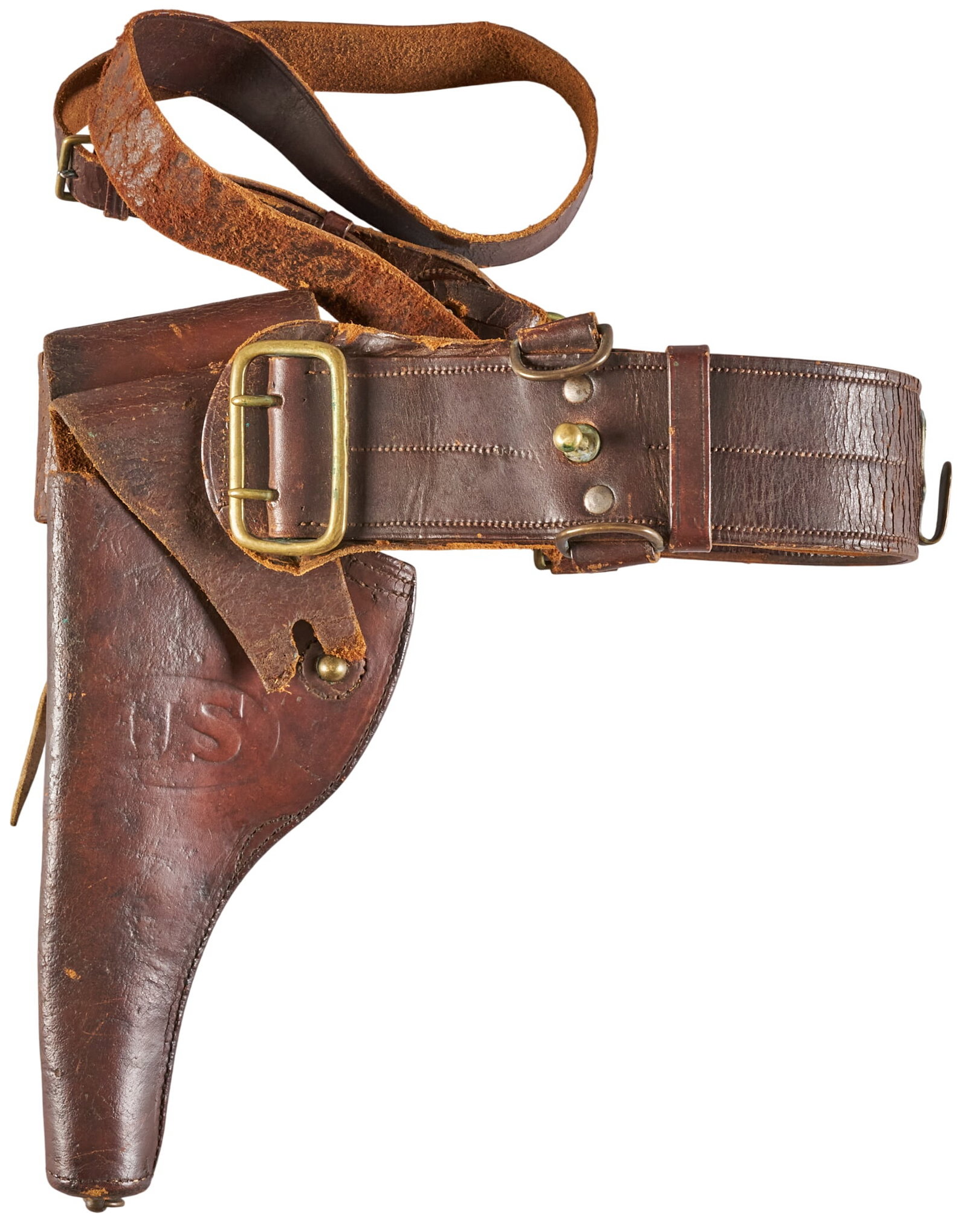 Red McCombs | WWI US Leather Belt & Holster: WWI US leather holster & belt Marked: G & K / 1918 / A.G. wear commensurate with age; flap is ripped Provenance: Property from the personal estate collection of iconic Texas businessman,
