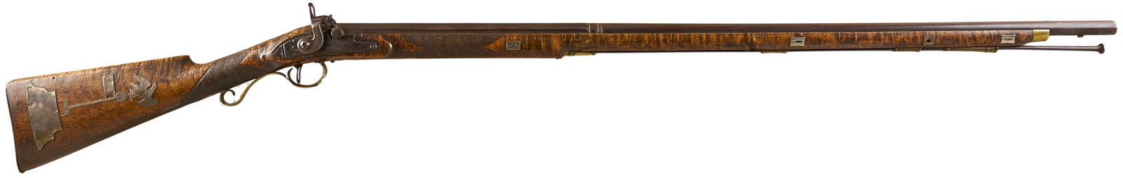 Red McCombs | Beautiful Early A. Whaley Silver-Ornamented Percussion Officer's Fusil: Manufacturer: Alexander Whaley-New York / R. Ashmore (lock) (c. early 19th c.) Model: percussion Officer's Fusil (likely later converted from flintlock) Caliber: 65 cal. Barrel Length: 40 in.