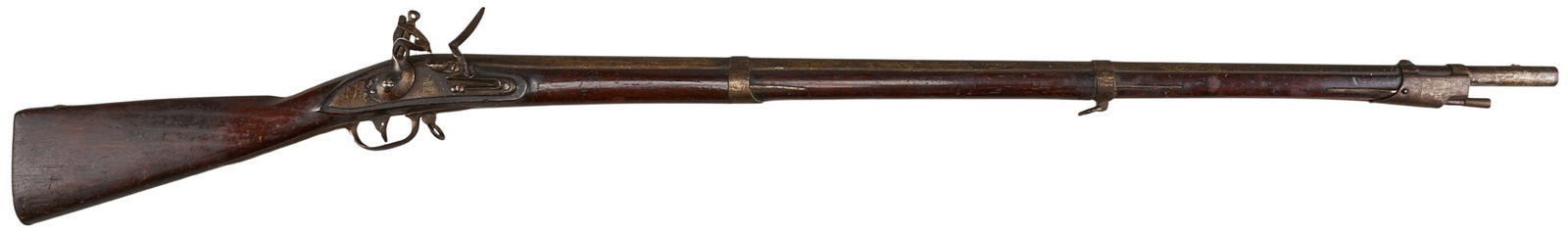 Red McCombs | Antique 1822 Dated US Militia Inspected Flintlock Musket W/ "Brown Bess" Lock: Manufacturer: Unknown-Tower-London lock (c. 1822) Model: MIlitia flintlock musket Caliber: 69 cal. Barrel Length: 42 in. OAL: 57.5 in. Condition: Good-antique; wood stock has moderate wear & dark 