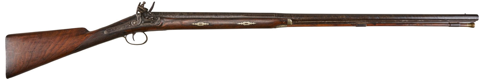Red McCombs | Antique German Silver Mounted Percussion Converted Half-Stock Fowling Musket: Manufacturer: Unknown-"W. LICOT" on lockplate Model: fowling musket (modified from flintlock to percussion) Caliber: 76 cal. Barrel Length: 39 in. OAL: 55 in. Condition: Good-antique; wood s