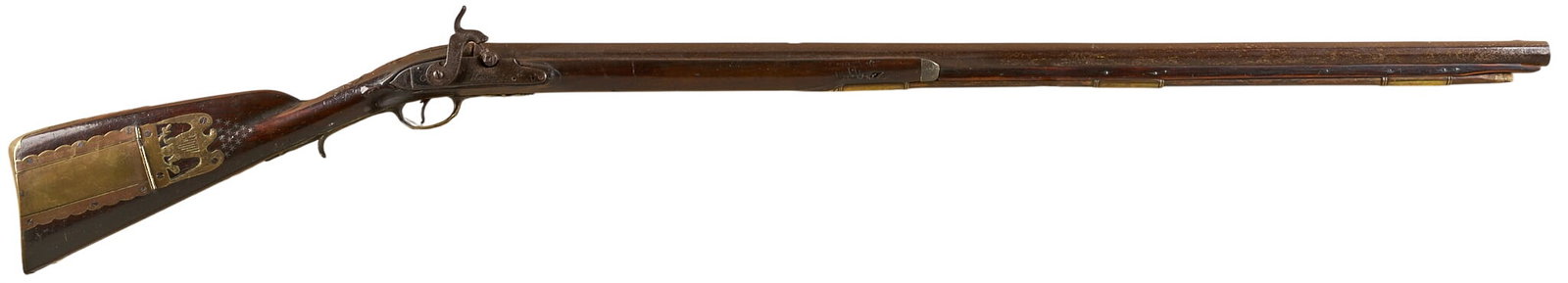 Red McCombs | 1799 Dated Early American Percussion Converted Officer's Fusil Musket W/ Silver Inlay: Manufacturer: Mason (c. 1799) Model: percussion converted Officer's Fusil musket Caliber: approx. 56 cal. Barrel Length: 35 in. OAL: 51 in. Condition: Good-antique; wood stock has wear & patin