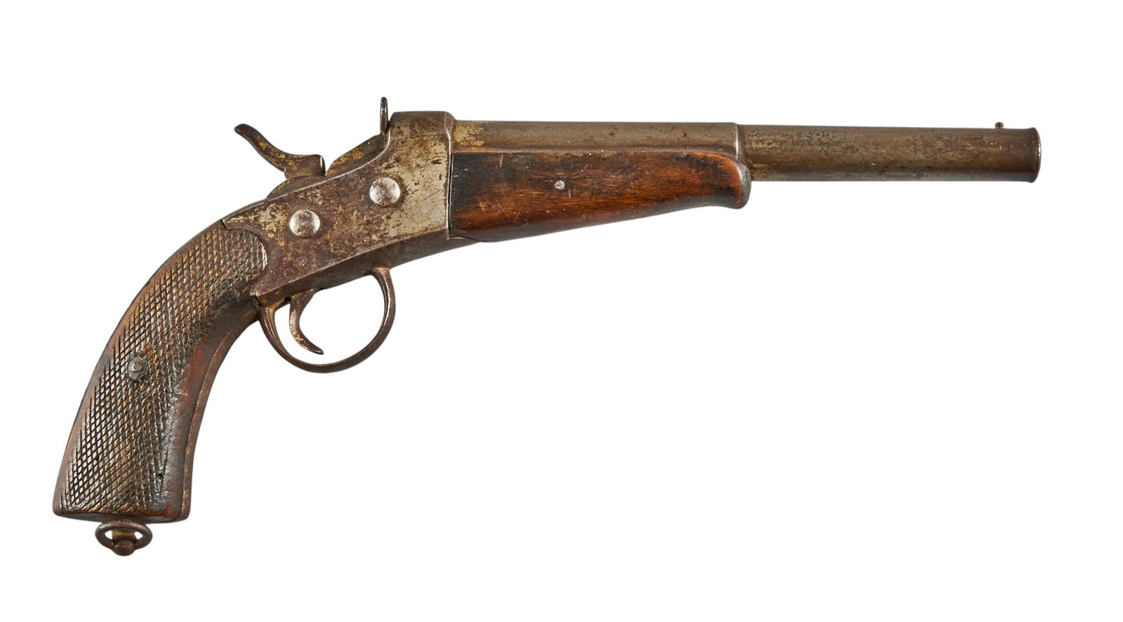 Red McCombs | Early Copy of Remington Rolling Block Pistol: Model: Rolling Block Pistol Clone Caliber: 43 OAL: 11.5 in. Condition: Fair/good-antique; rust & pitting throughout; mechanically functional Provenance: Property from the personal estate col