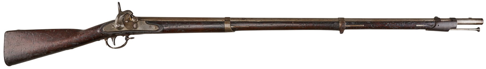 Red McCombs | US Remington-Maynard Conversion M1816 Percussion Rifled Musket: Manufacturer: Springfield/Remington (c. 1856) Model: M1816 Remington-Maynard conversion Caliber: 69 cal. Barrel Length: 42 in. OAL: 57.75 in. Condition: Good-antique; wood stock has heavy wear & d