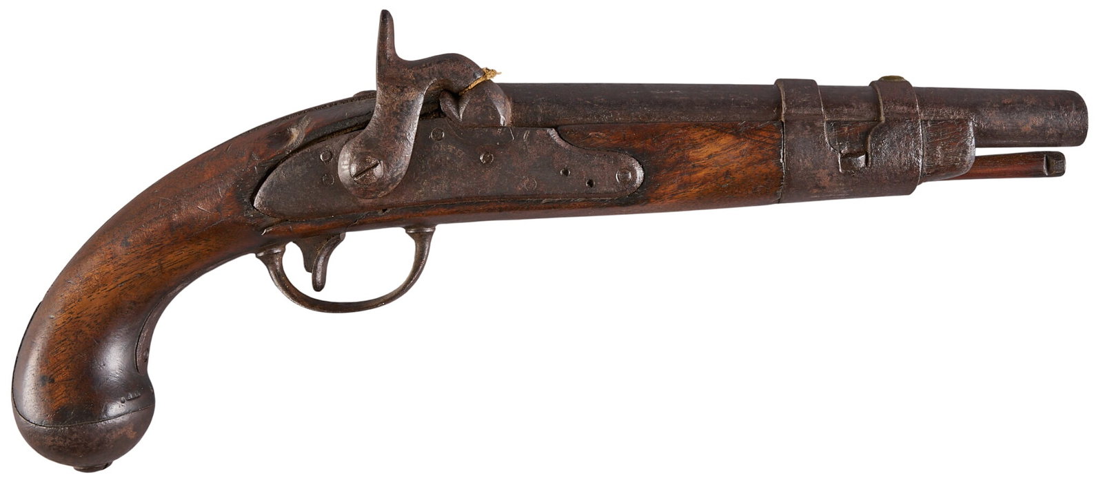 Red McCombs | US Simeon North M1816 Percussion Conversion Pistol: Manufacturer: Simeon North-Middleton, Conn. (c. 1816-1819) Model: M1816 percussion conversion Caliber: 54 cal. Barrel Length: 9 in. OAL: 15.5 in. Condition: Fair-antique; wood stock has fair amount of